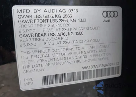 2016 Audi Q5 3.0T Premium Plus from USA, damaged, VIN WA1D7AFP2GA024712